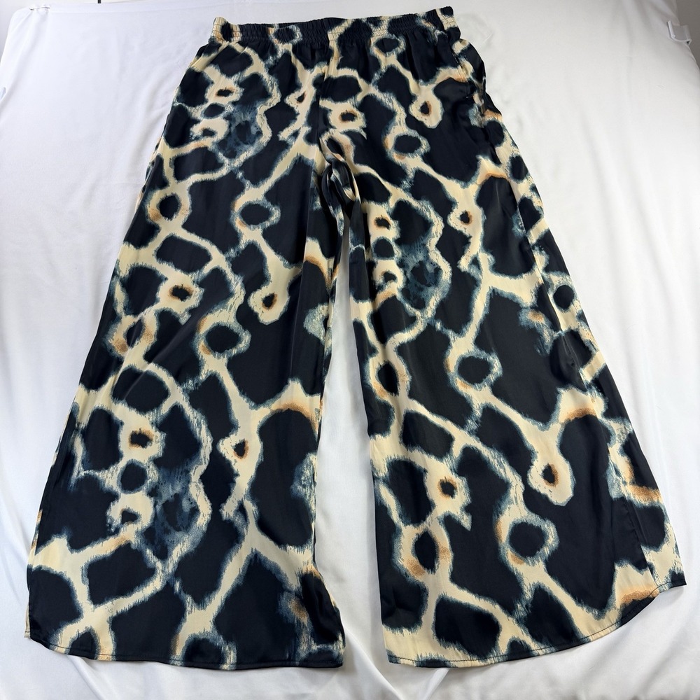 Chelsea Theodore Women XL Wide Leg Elastic Waist Pants Navy and Cream NWOT
